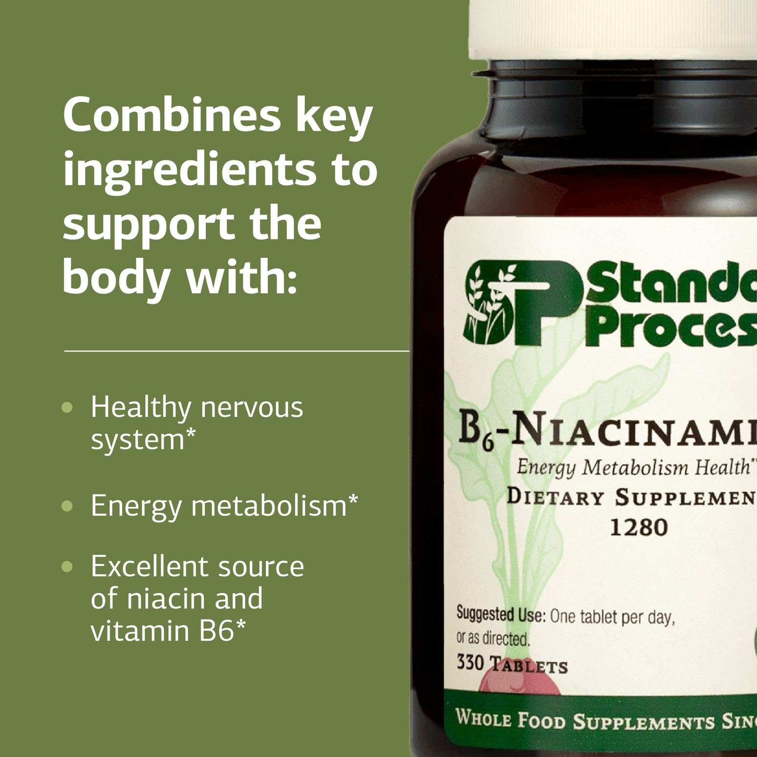 Standard Process B6-Niacinamide gluten-free badge on packaging communicating dietary flexibility