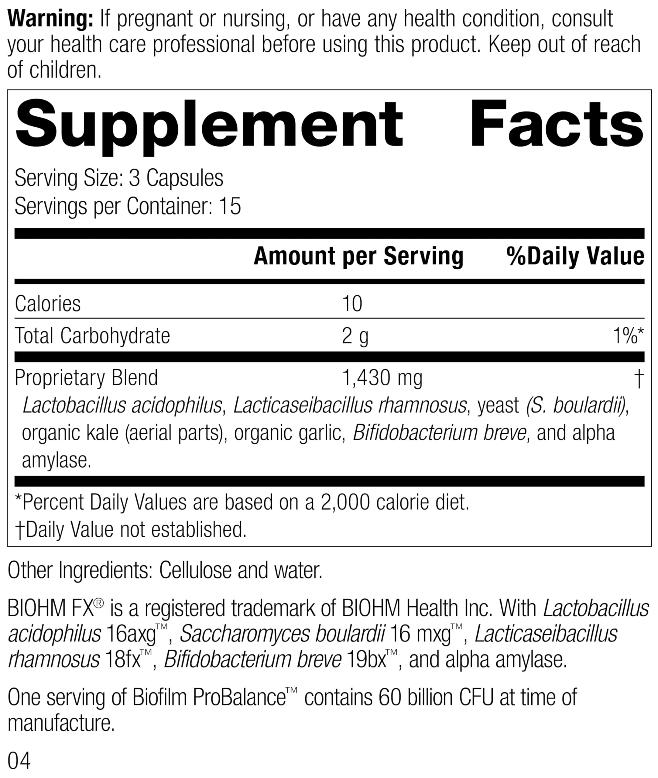 Biofilm ProBalance capsules highlight probiotic gut balance support.