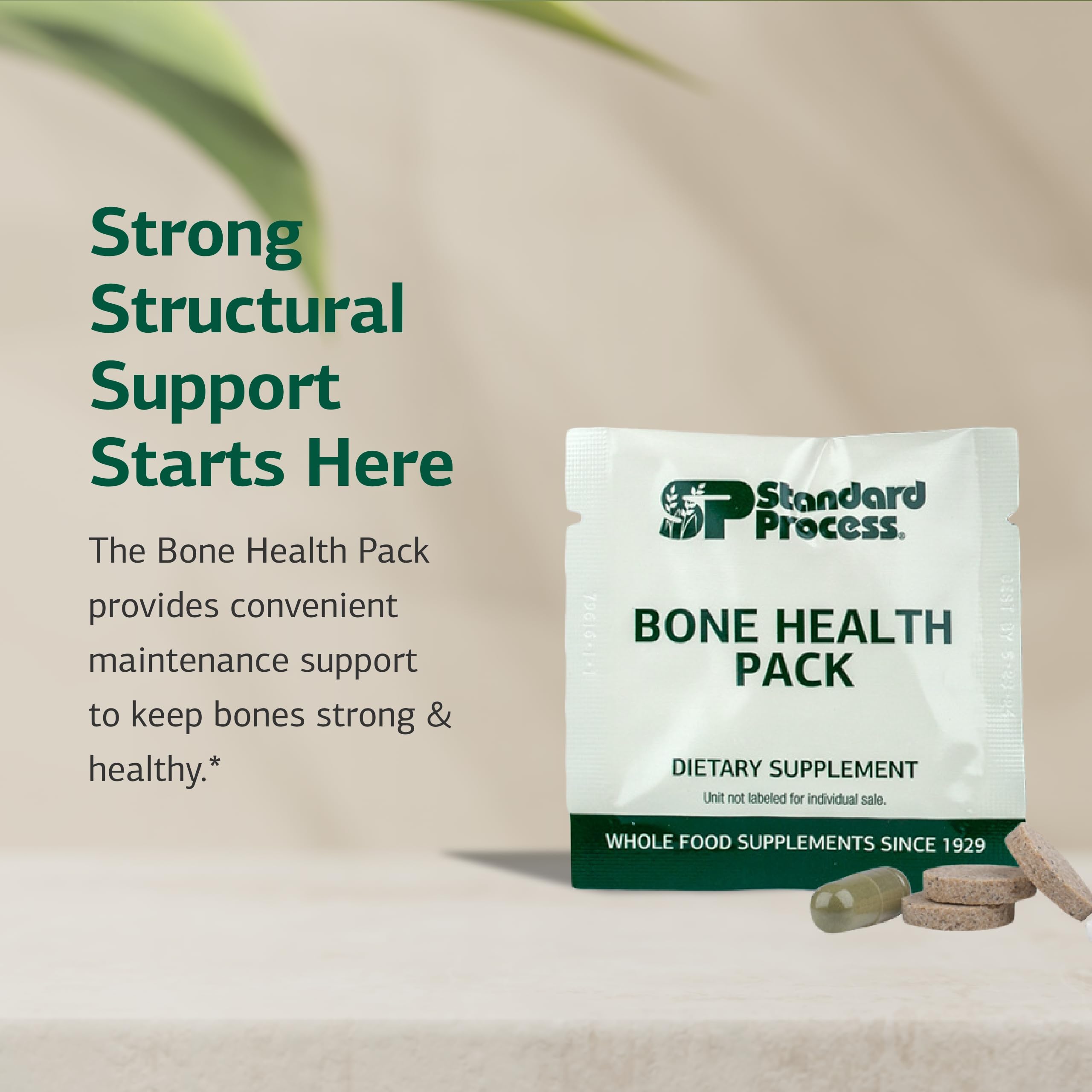 Standard Process Bone Health Pack packets close-up showing compact daily servings.
