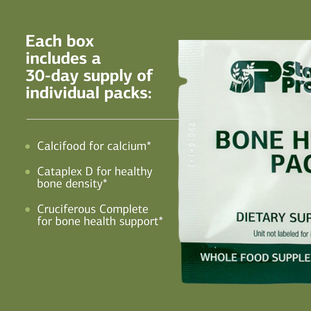 Standard Process Bone Health Pack tablet and capsule display for easy grab-and-go use.