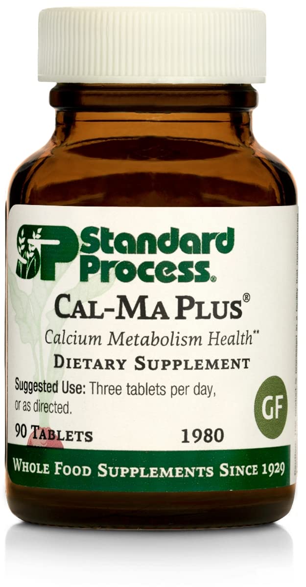 Standard Process Cal-Ma Plus bottle front highlighting calcium support for bones and nerves