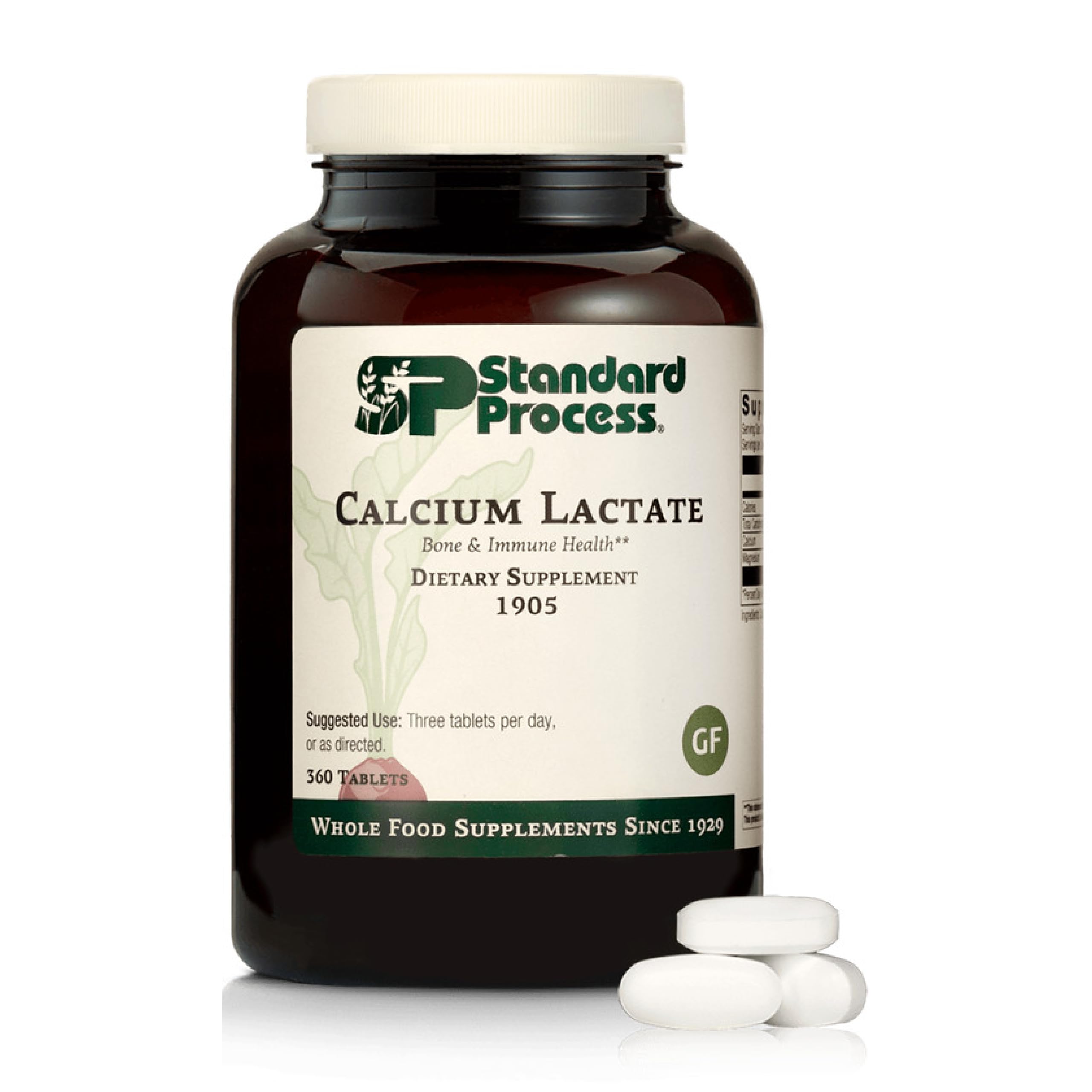 Standard Process Calcium Lactate bottle highlights vegan bone health support