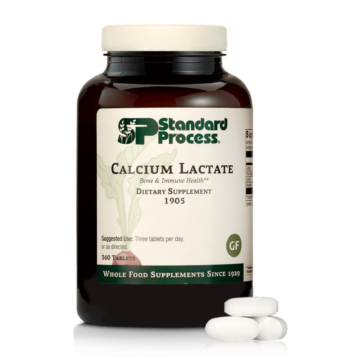 Standard Process Calcium Lactate bottle highlights vegan bone health support