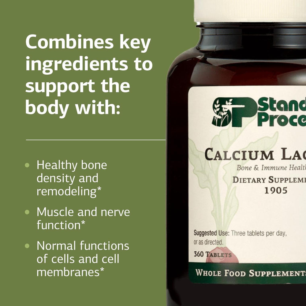Standard Process Calcium Lactate label shows calcium and magnesium micronutrients for balanced nourishment