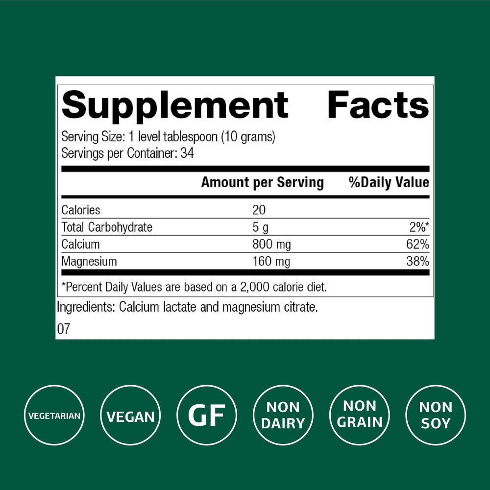 Standard Process Calcium Lactate Powder label displays nutrition details for reliable daily supplementation.