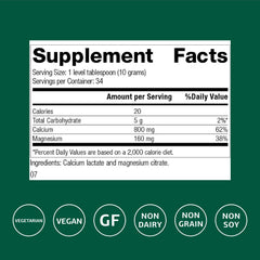 Standard Process Calcium Lactate Powder label displays nutrition details for reliable daily supplementation.