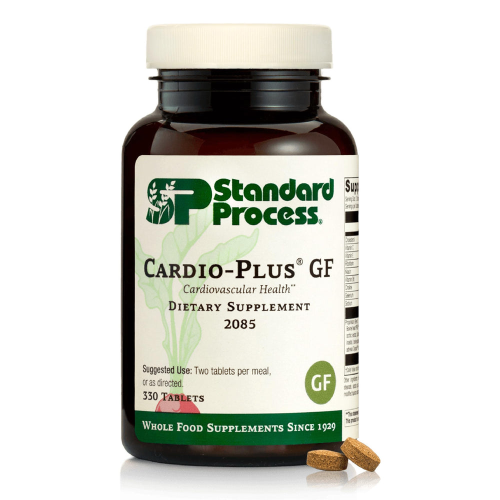 Cardio-Plus GF tablets shown, gluten-free heart support.