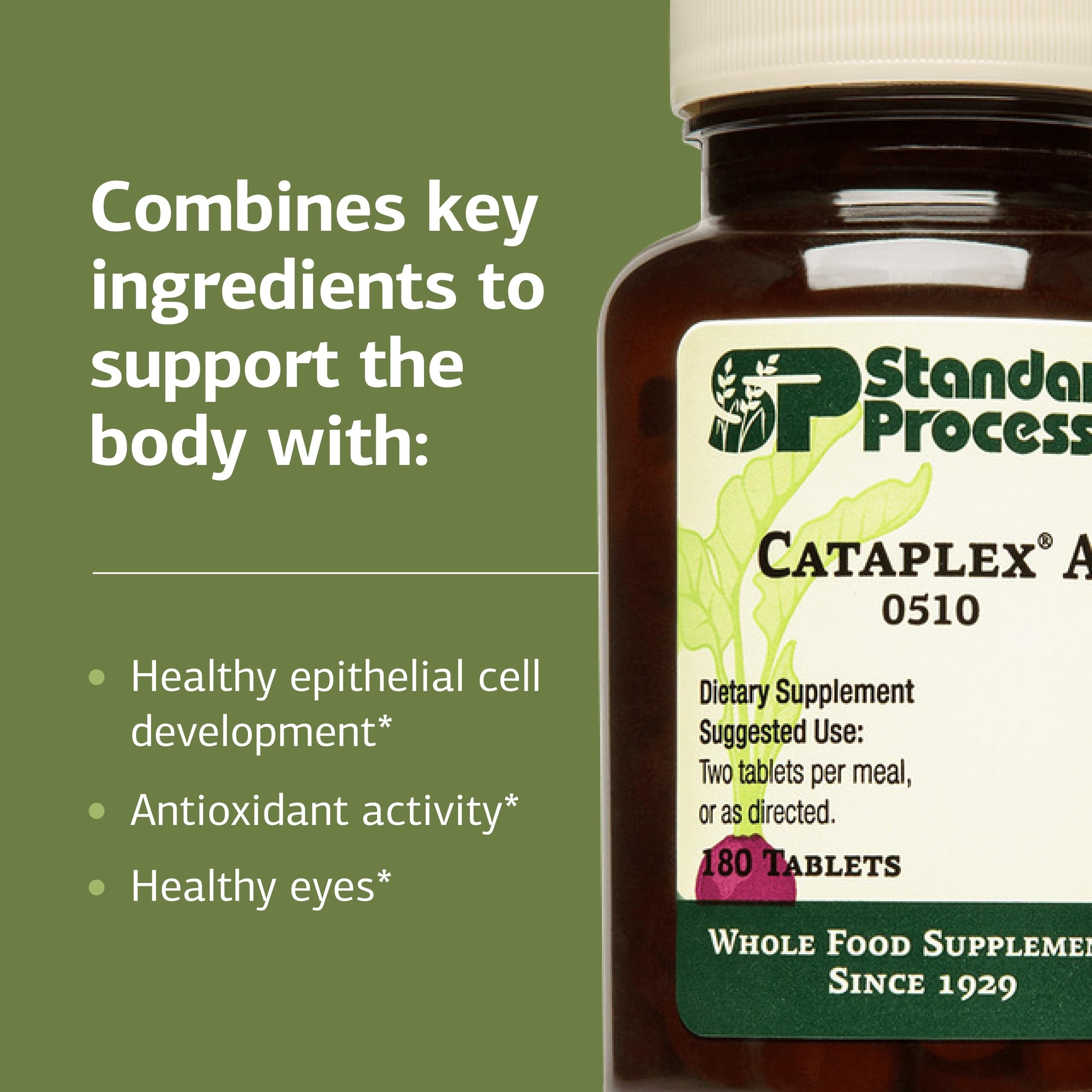 Standard Process Cataplex A ingredients label highlights whole-food vitamin A.