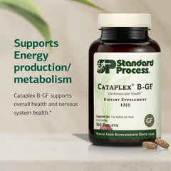 Standard Process Cataplex B-GF label closeup emphasizing whole-food approach.