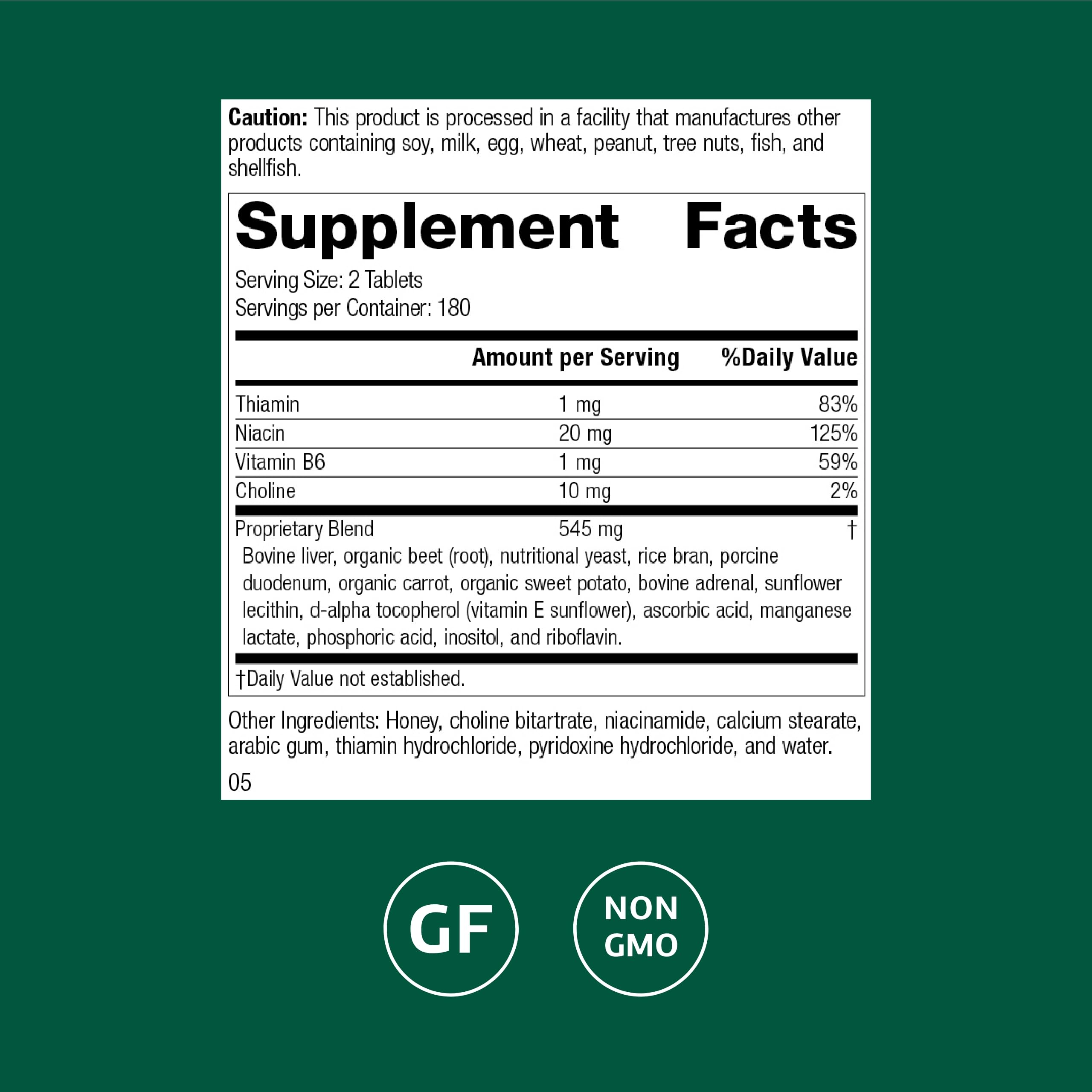 Standard Process Cataplex B-GF tablets closeup showing easy daily intake.
