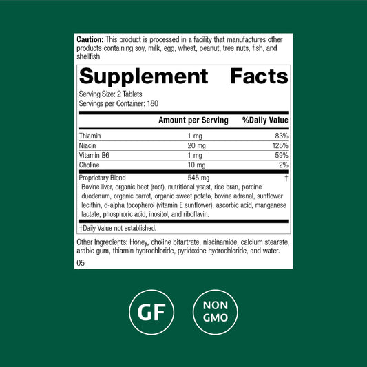 Standard Process Cataplex B-GF tablets closeup showing easy daily intake.