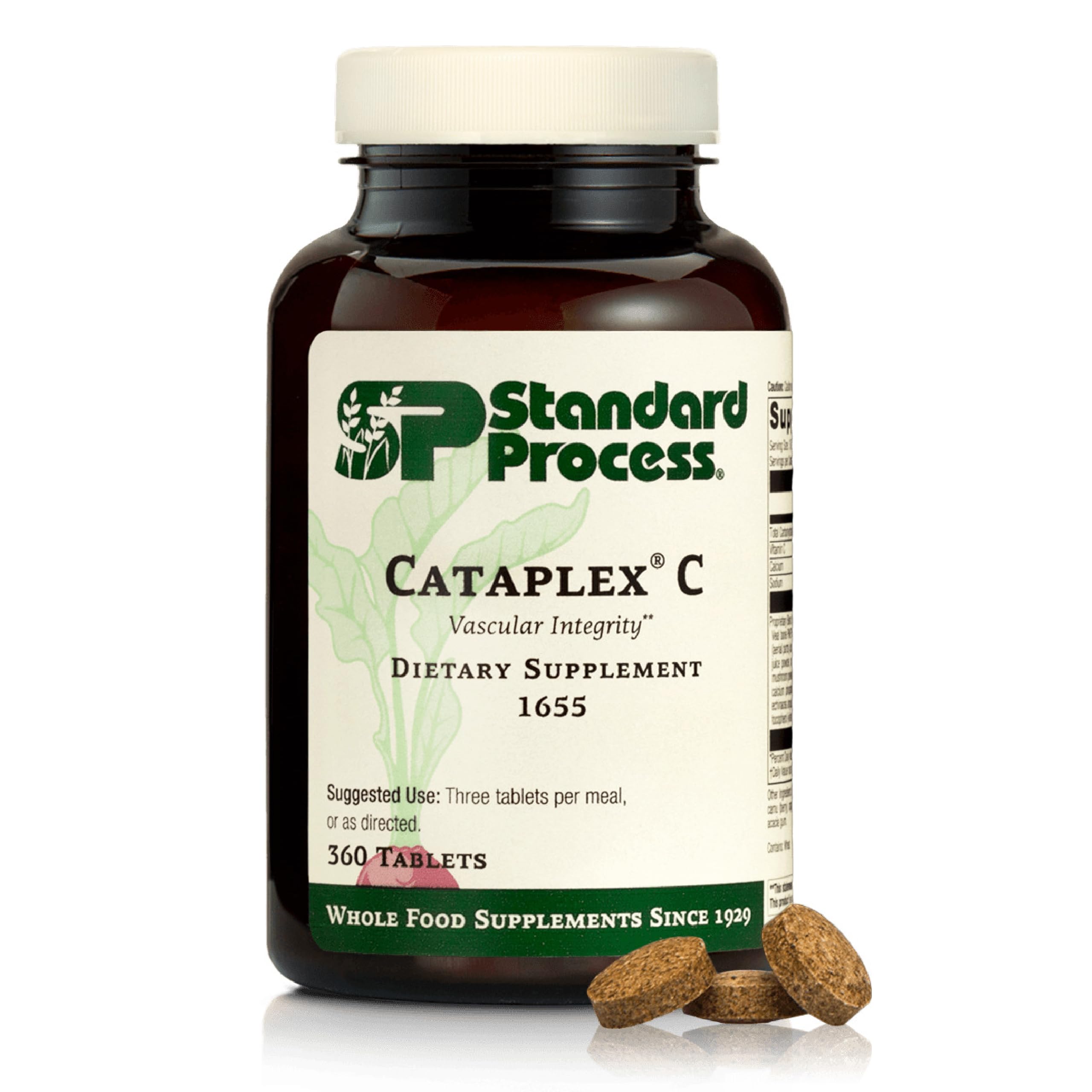 Standard Process Cataplex C bottle pour highlighting immune support and daily wellness use.