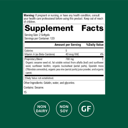 Standard Process Chlorophyll Complex bottle back with supplement facts and gluten-free note.