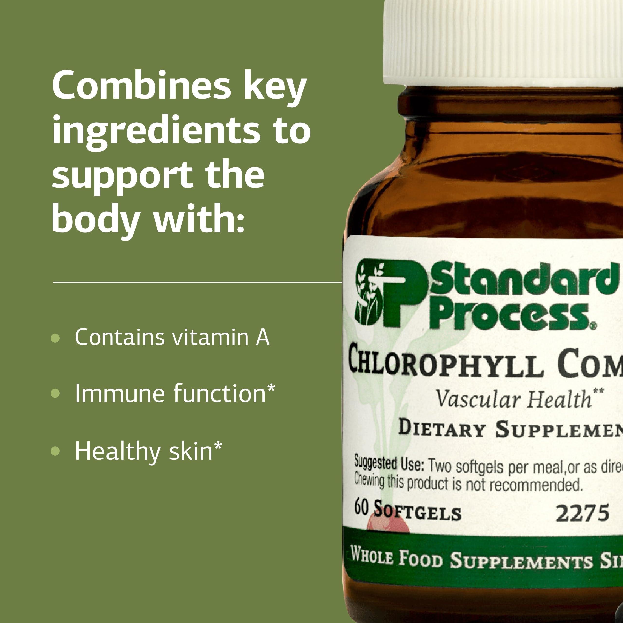 Standard Process Chlorophyll Complex nutrition facts panel communicates quality and transparency for shoppers.