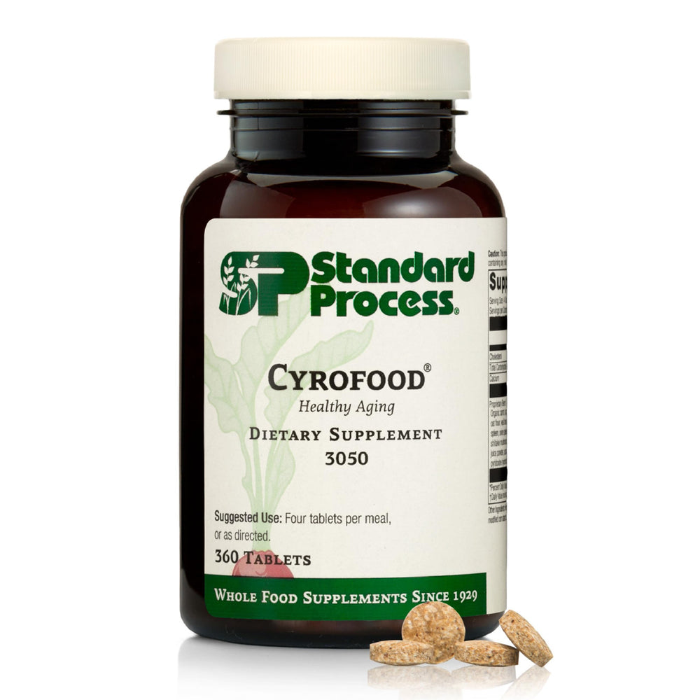Standard Process Cyrofood bottle showing a whole-food blend for daily nutrition.