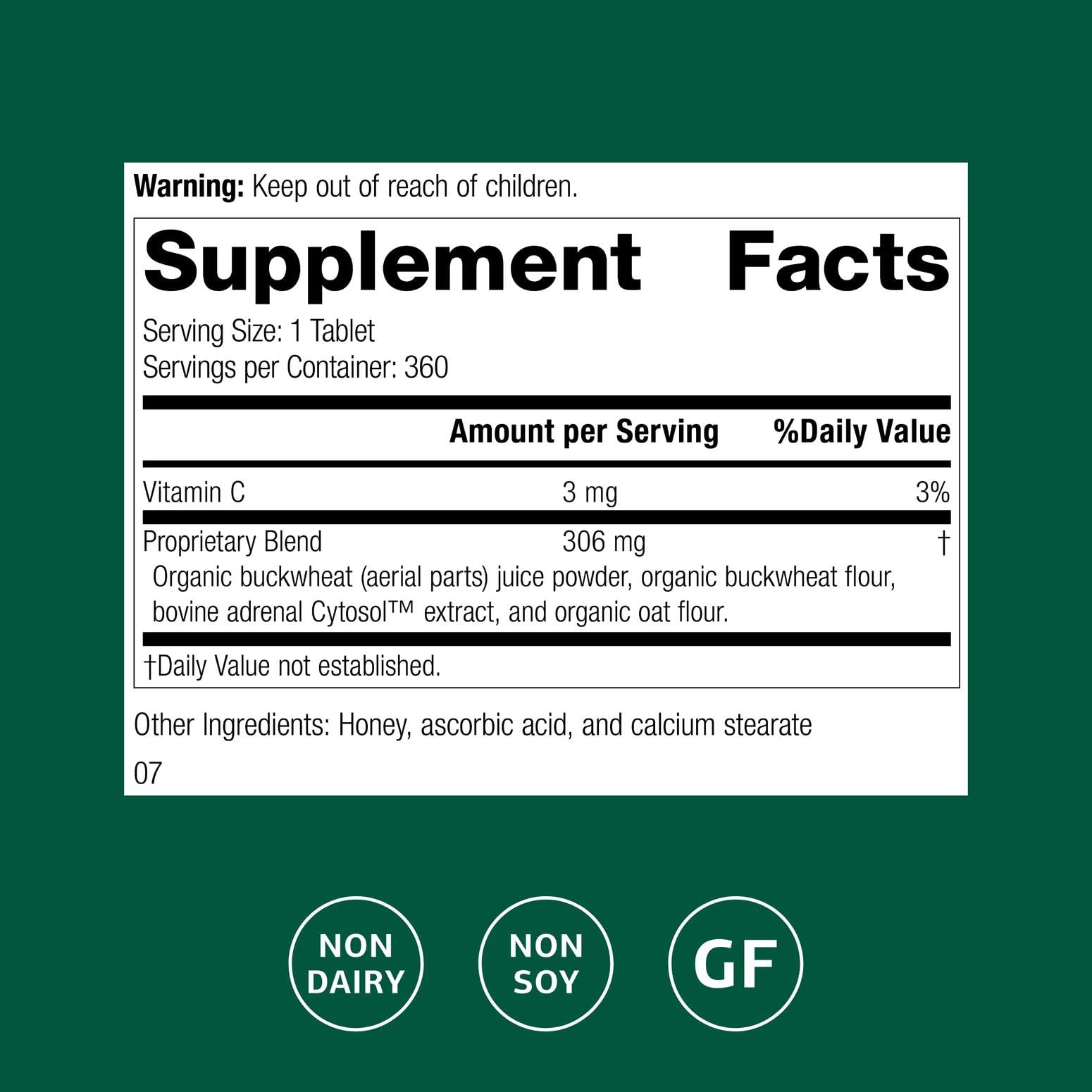Standard Process Cyruta Plus label close-up with gluten-free and non-dairy notes