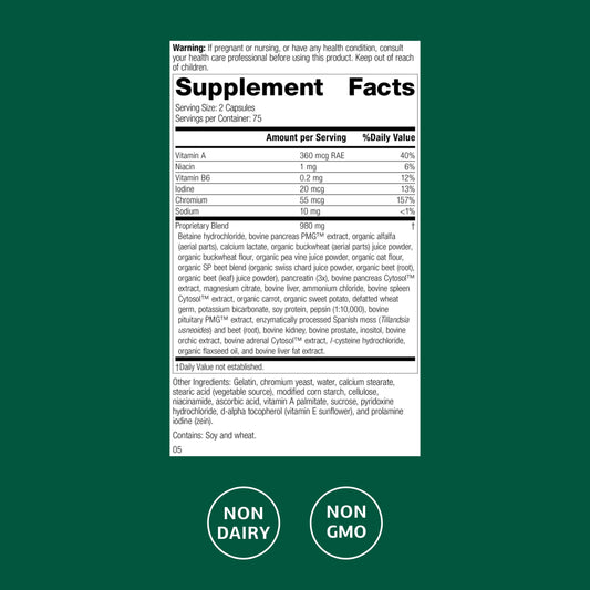 Standard Process Diaplex bottle label close-up highlighting chromium and vitamin A