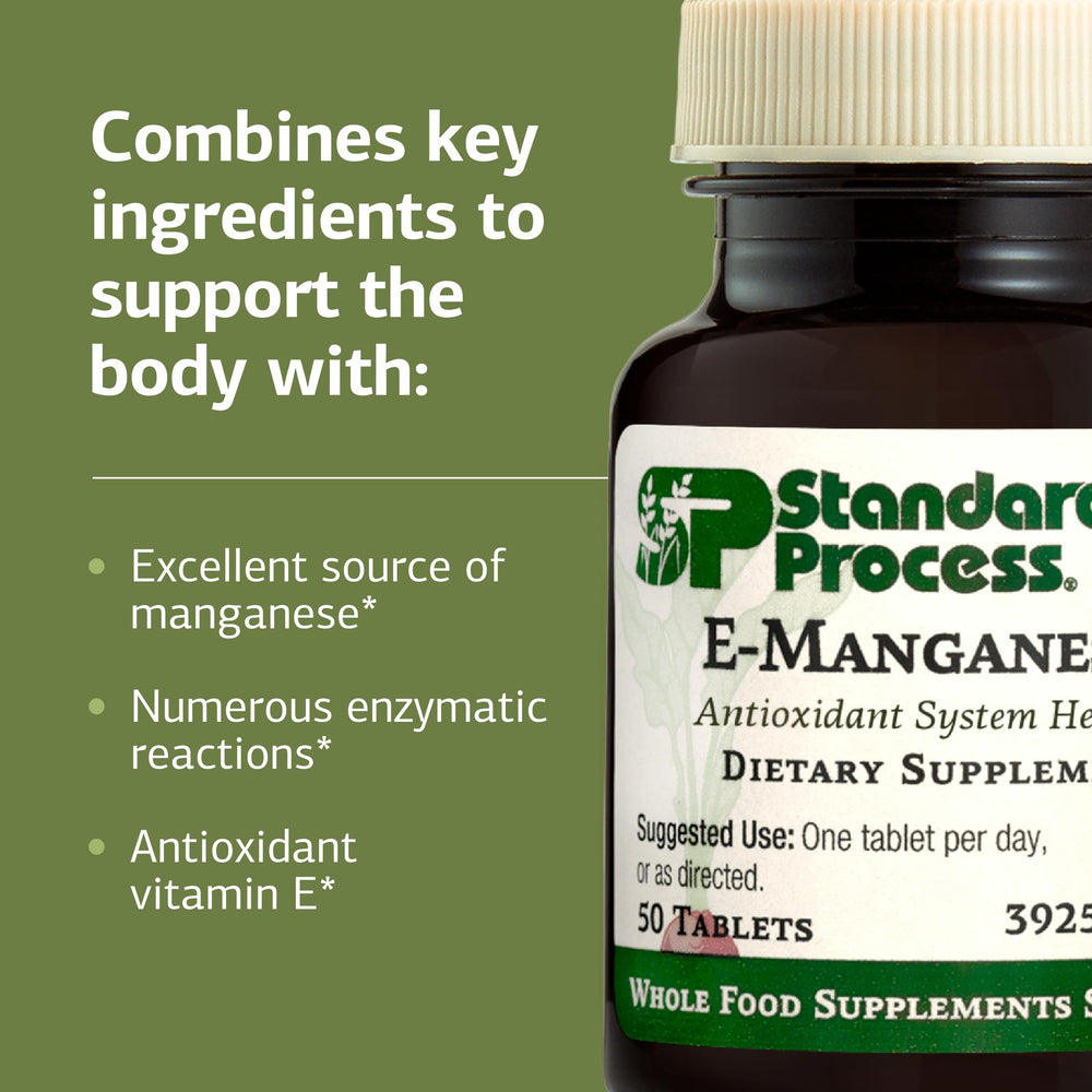 Standard Process E-Manganese gluten-free non-dairy non-soy label closeup