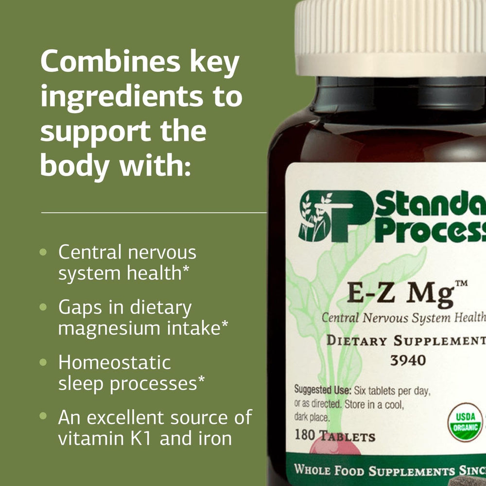 Standard Process E-Z Mg label close-up with magnesium and iron content