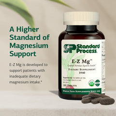 Standard Process E-Z Mg packaging front showing vegan, gluten-free, organic features