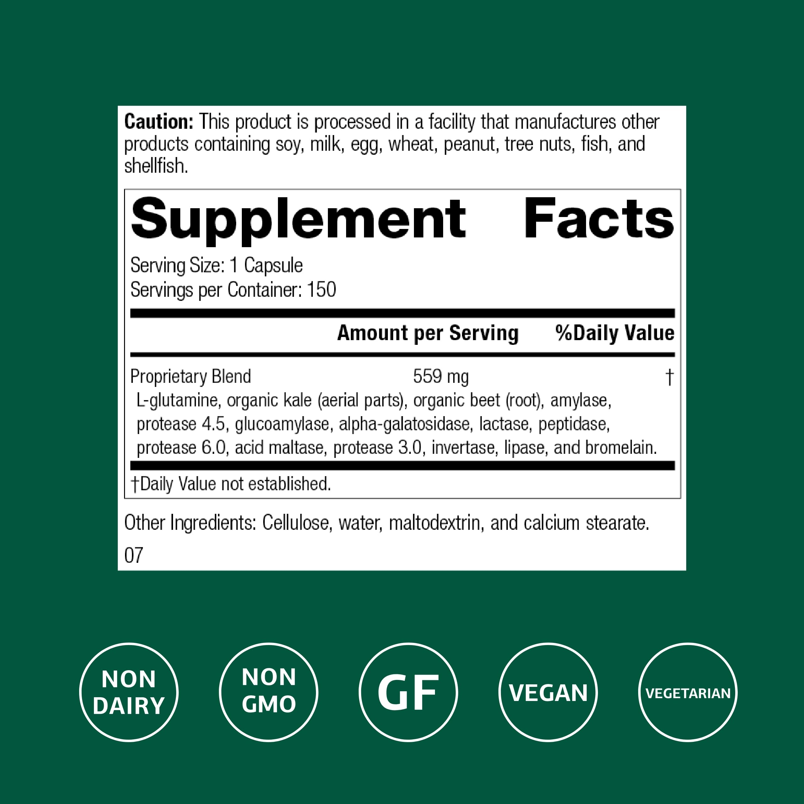 Standard Process Enzycore bottle label closeup shows enzymes and ingredients