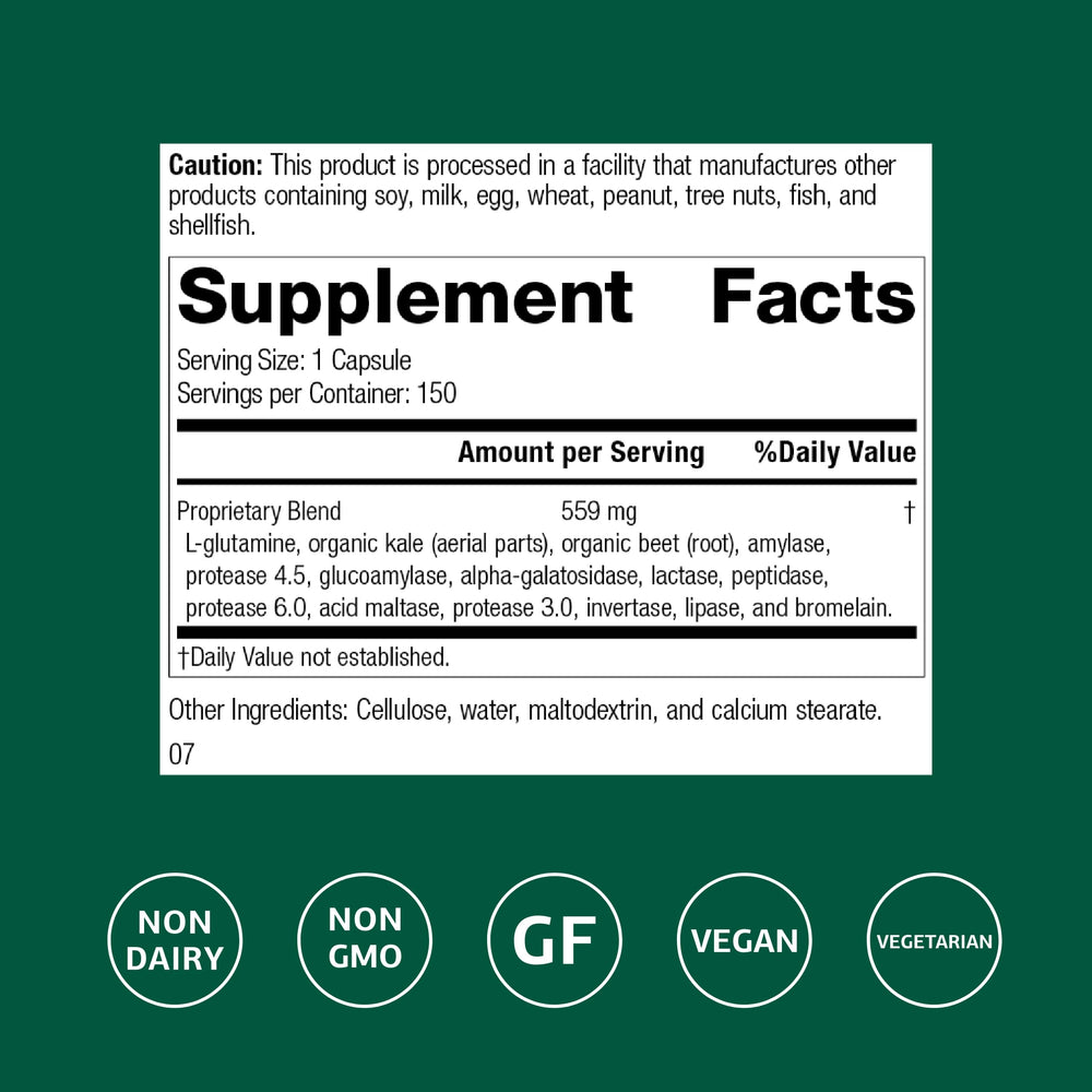 Standard Process Enzycore bottle label closeup shows enzymes and ingredients