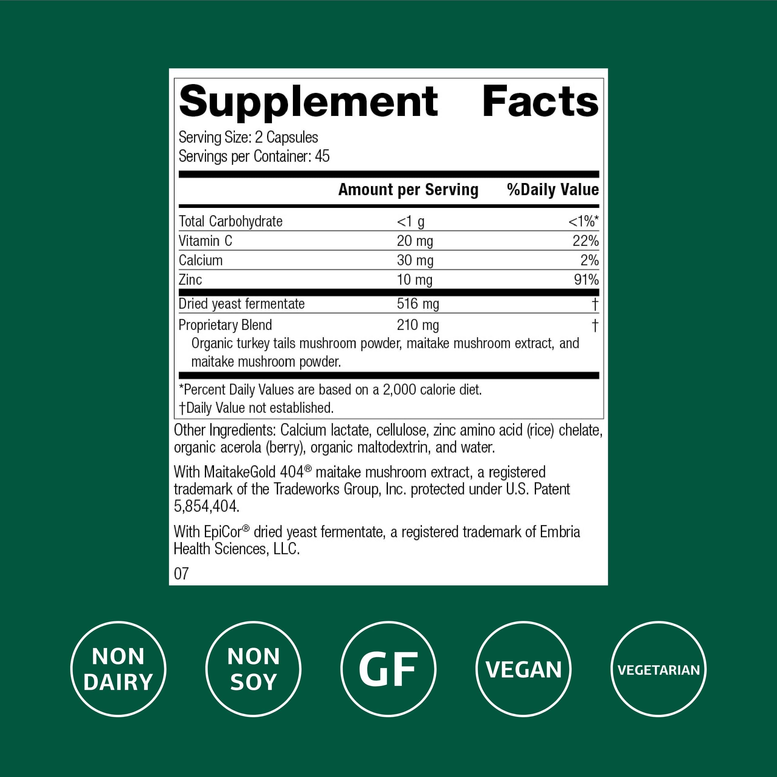 Standard Process Epimune Complex bottle side view with capsules