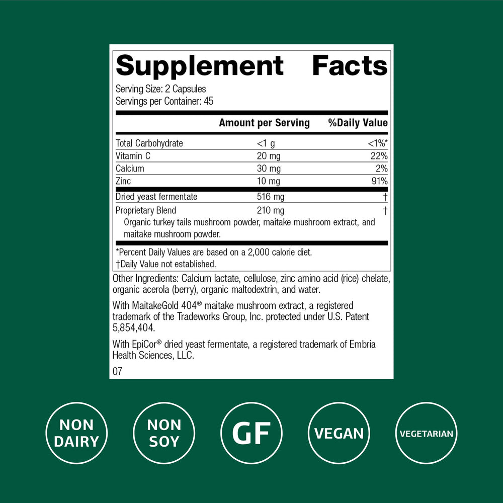 Standard Process Epimune Complex bottle side view with capsules