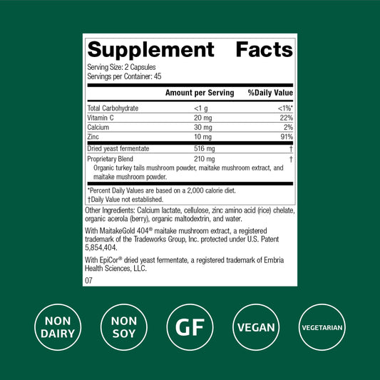 Standard Process Epimune Complex bottle side view with capsules