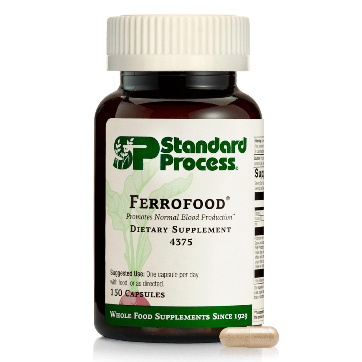 Standard Process Ferrofood bottle label with iron and B12 ingredients for blood health