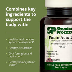 Clear view of capsules inside Standard Process Folic Acid B12-180 bottle supporting nerve function
