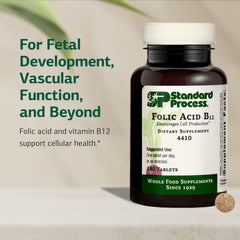 Front packaging of Standard Process Folic Acid B12-180 tablets communicates quality