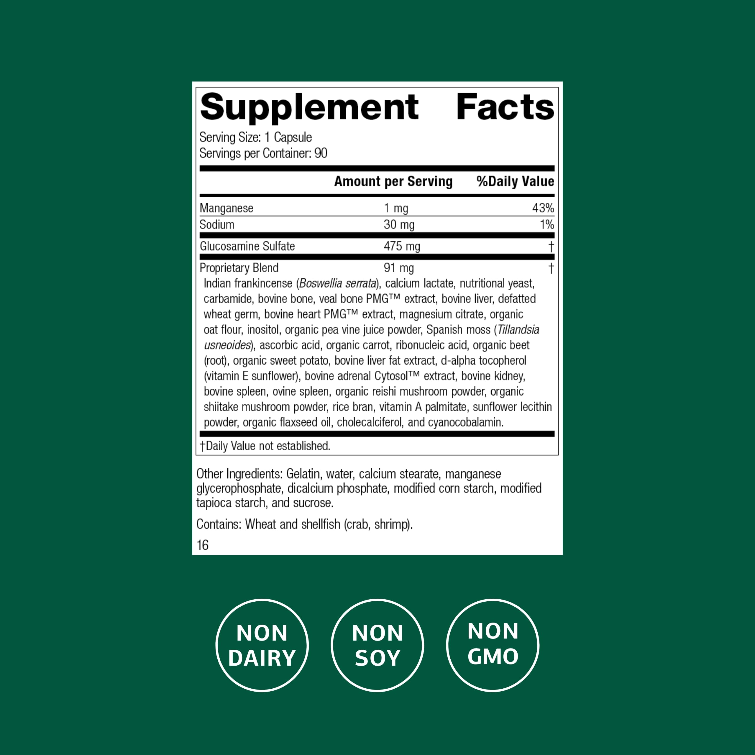Standard Process Glucosamine Synergy capsules presented for connective tissue support.