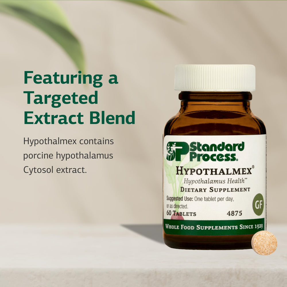 Standard Process Hypothalmex capsule close-up highlighting porcine hypothalamus cytosol extract