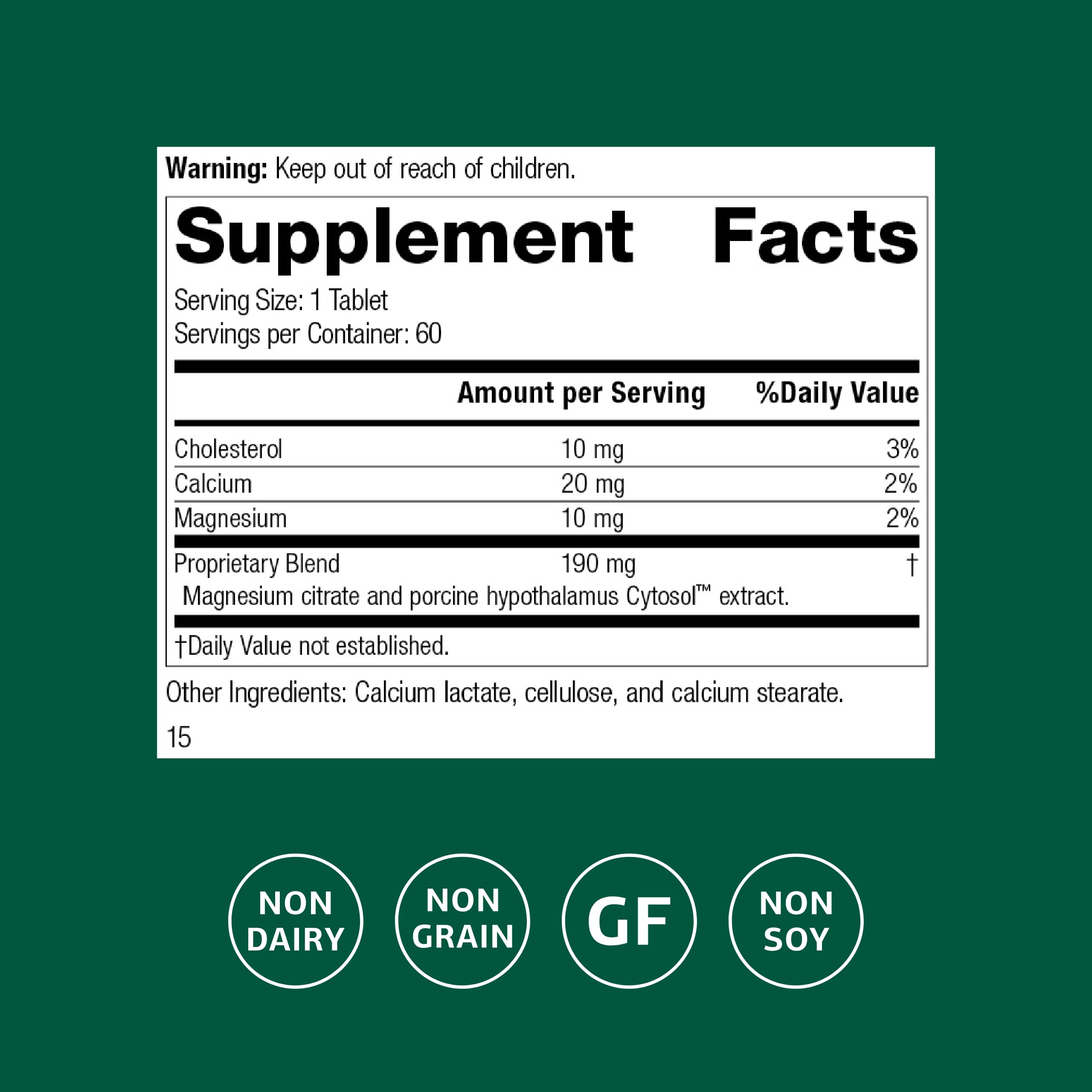 Standard Process Hypothalmex 60-tablet packaging for easy daily use