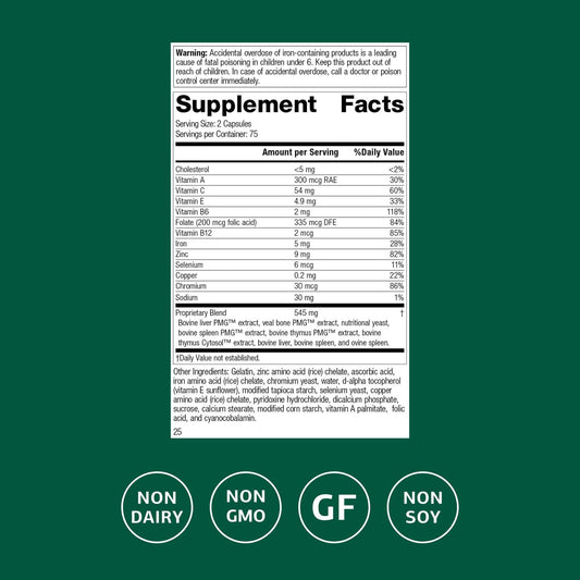 Immuplex capsules close-up highlighting mineral and vitamin blend