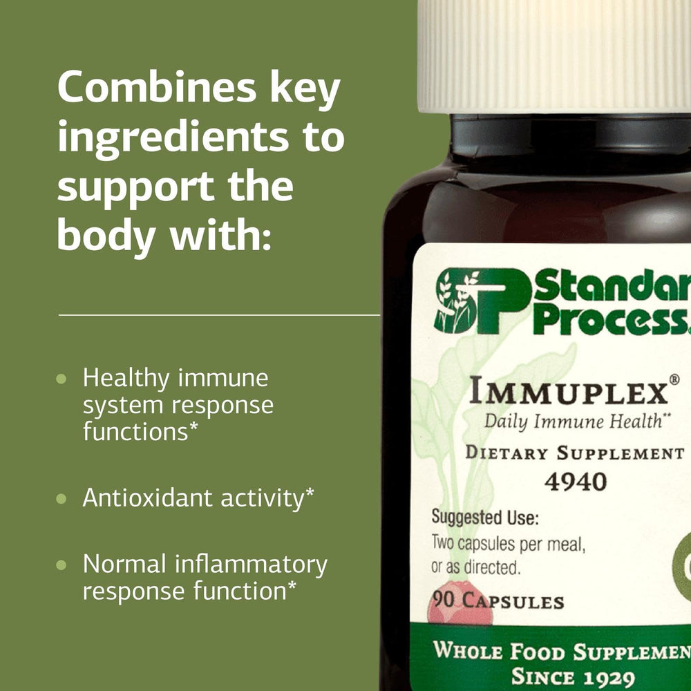 Immuplex label detail emphasizes gluten-free, non-dairy, and non-soy features