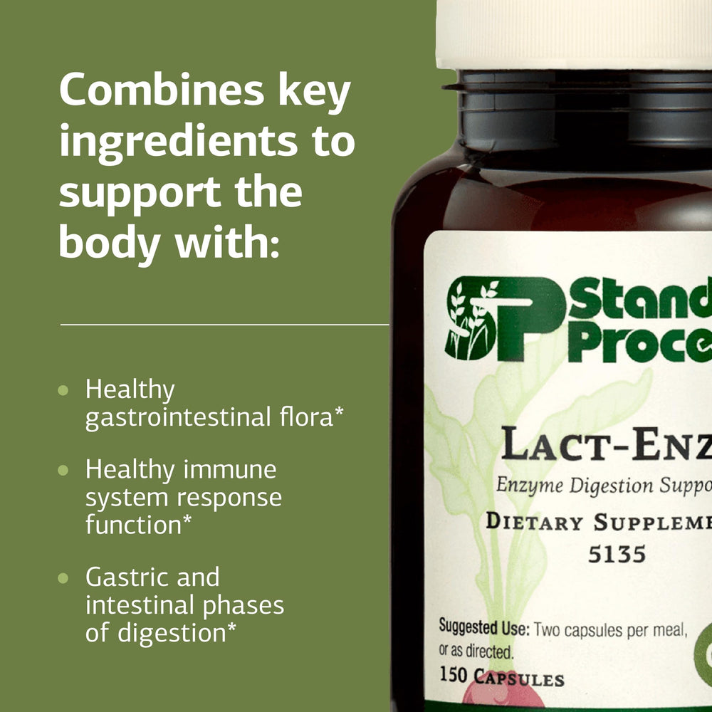Gluten-free, non-dairy Lact-ENZ packaging emphasizing dietary compatibility.