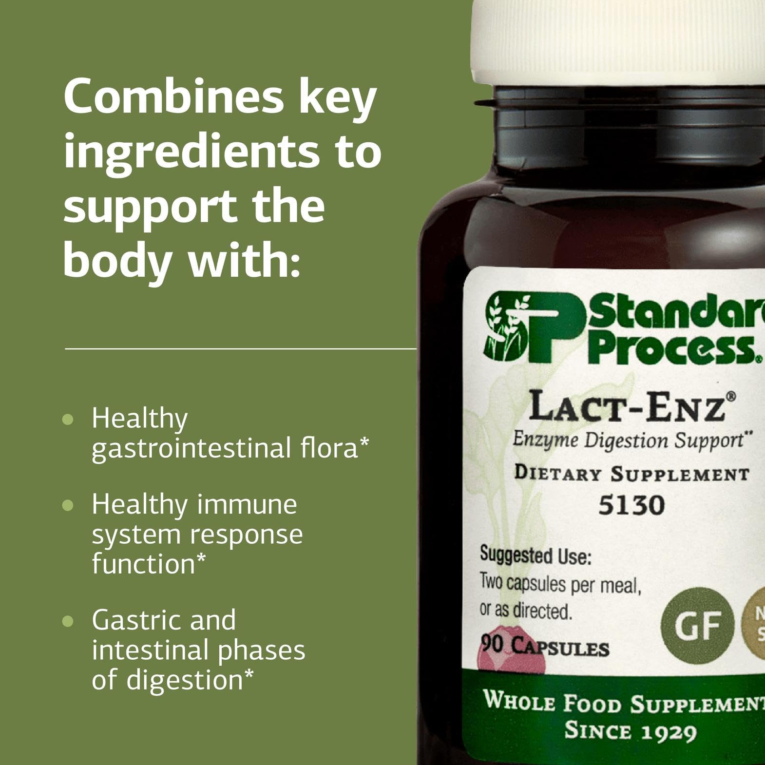 Standard Process Lact-ENZ packaging box with 90 capsules for 45 servings.