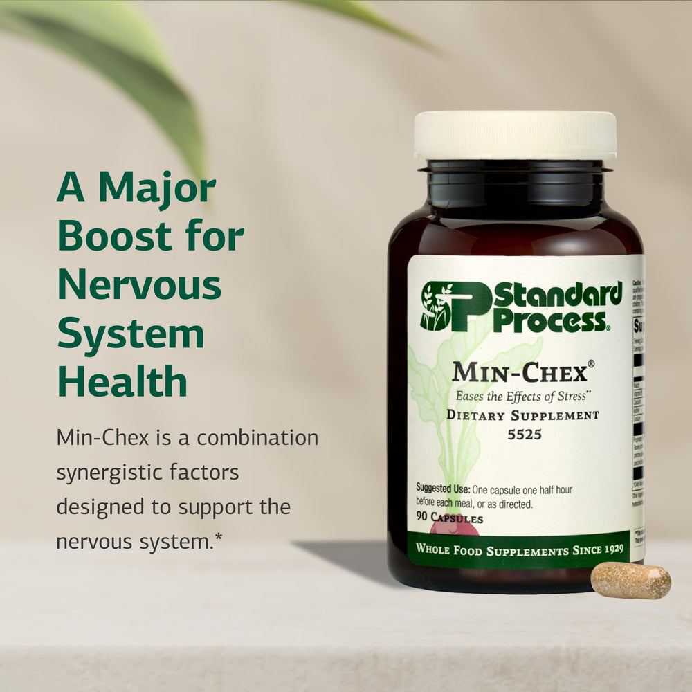 Min-Chex capsules designed for nervous system and stress support.