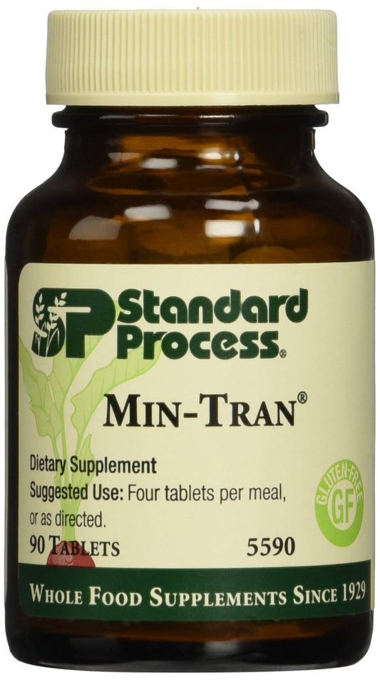 Standard Process Min-Tran 90T bottle label showing minerals for nerve health