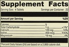 Standard Process Min-Tran 90T nutrition facts panel highlighting calcium and iodine