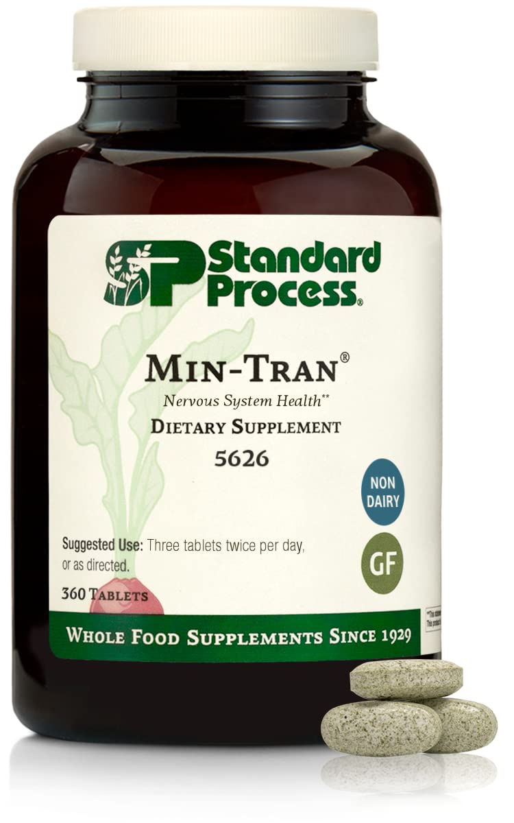 Standard Process Min-Tran bottle label promotes nervous system support and magnesium intake.