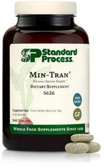 Standard Process Min-Tran bottle label promotes nervous system support and magnesium intake.