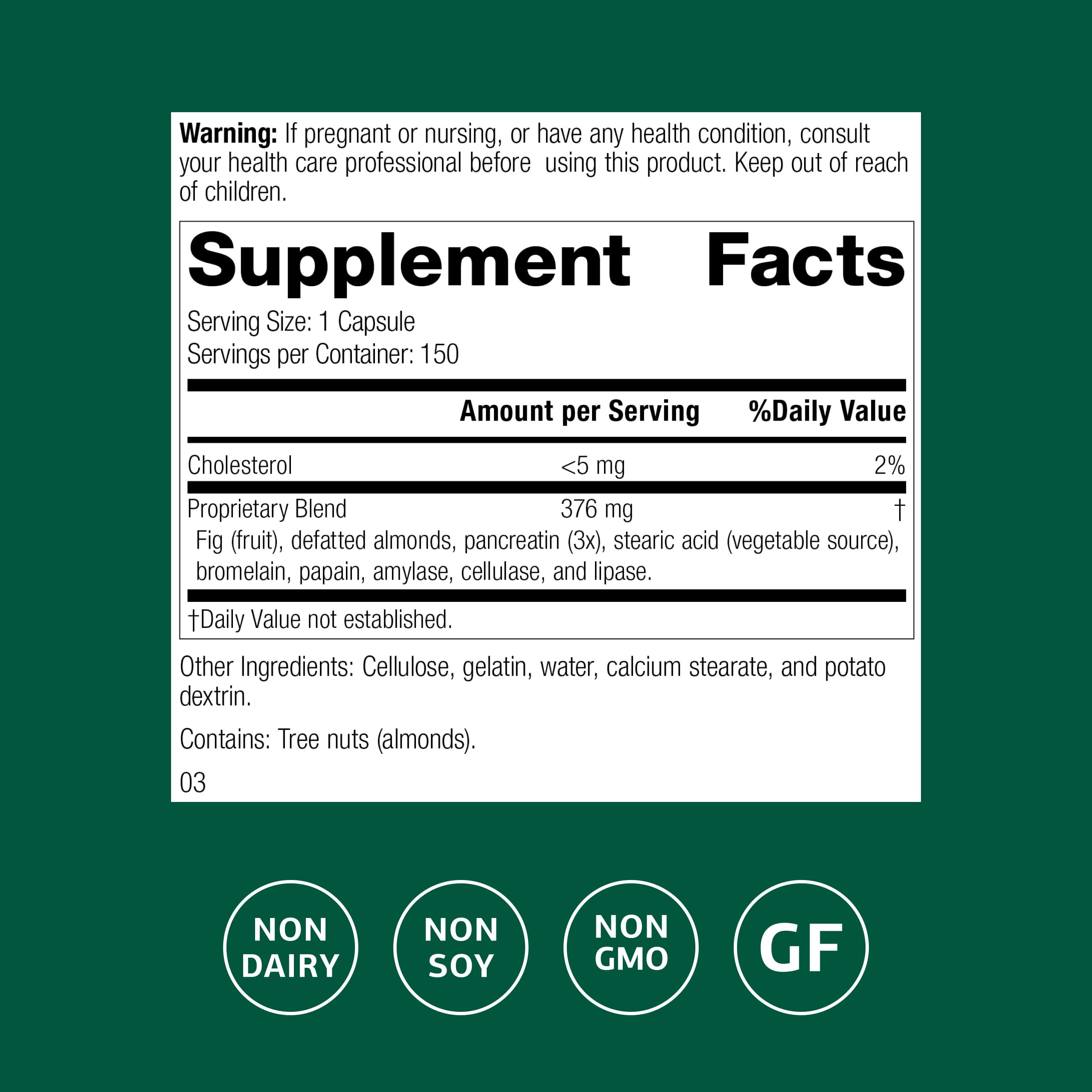 Multizyme capsules delivering enzymes to aid macronutrient breakdown.
