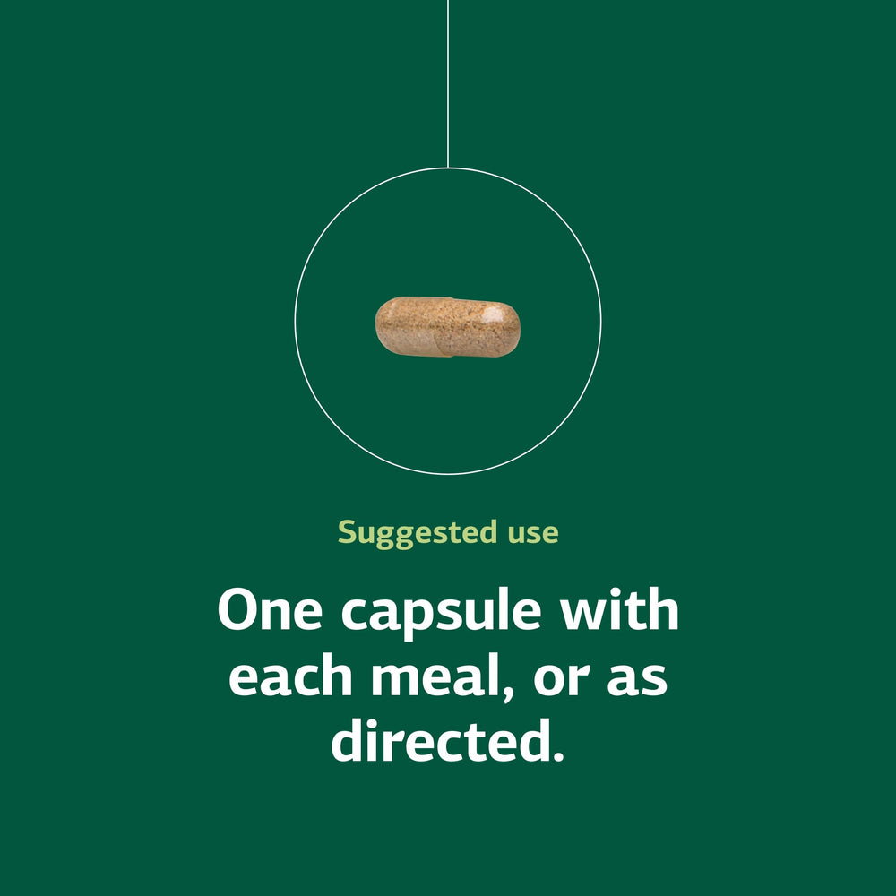 Person taking Multizyme tablets for daily digestive support during meals.