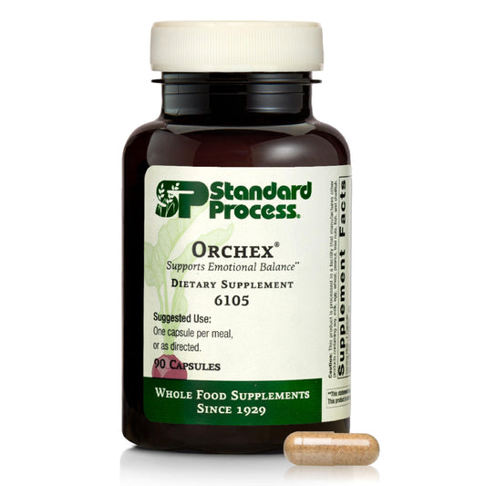 Standard Process Orchex bottle cap close-up, highlighting a daily nervous system support option.