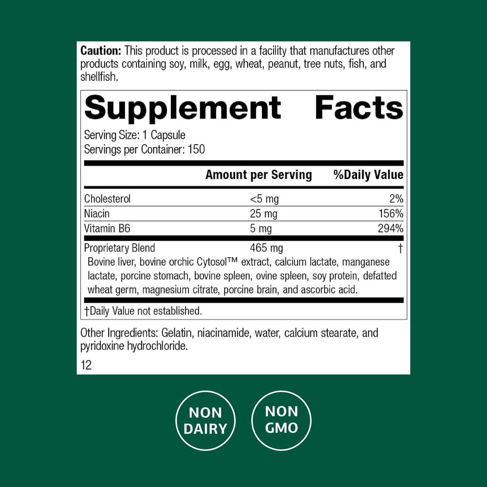 Standard Process Orchex bottle label close-up highlighting calming support