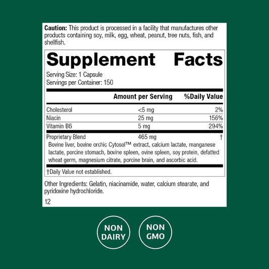 Standard Process Orchex bottle label close-up highlighting calming support