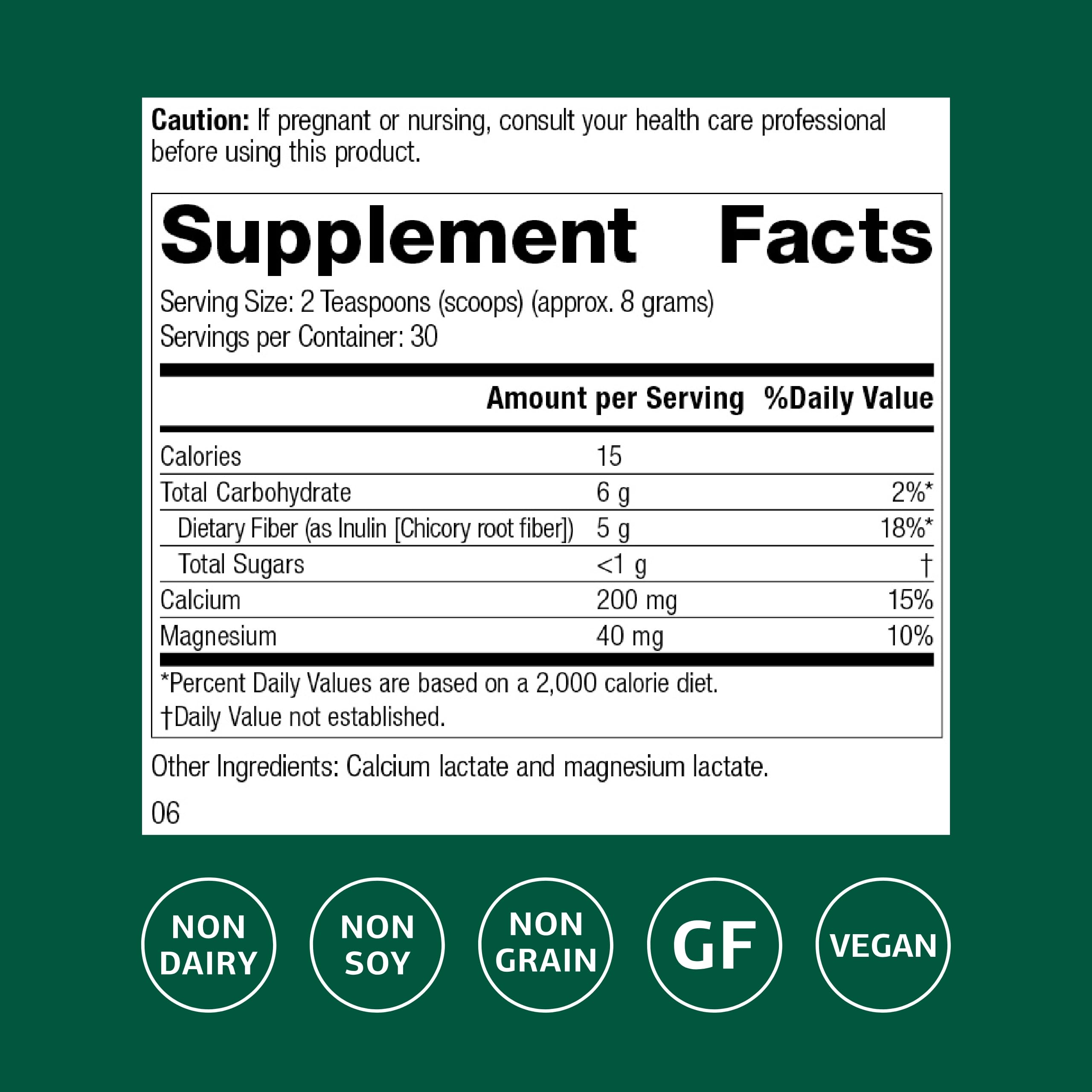 Standard Process Prebiotic Inulin label close-up for immune-support and digestive balance potential.